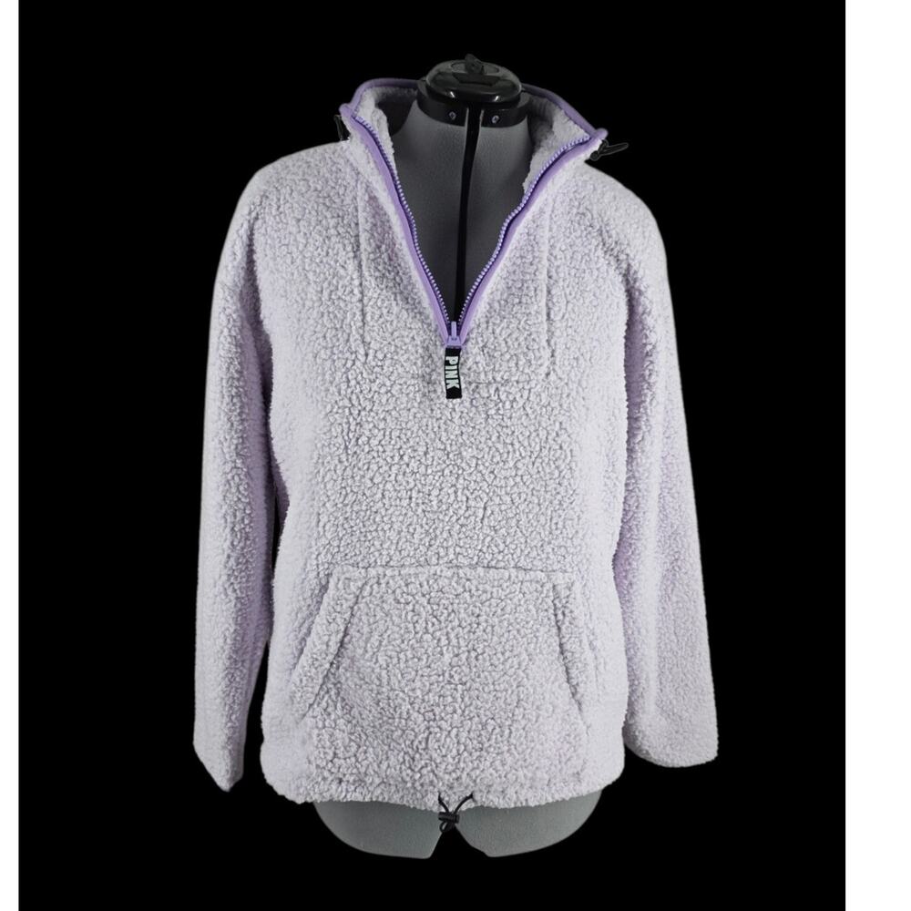 Pink Victoria Secret Sweater Women's L 1/4 Zip Fleece Sherpa Pullover Lilac